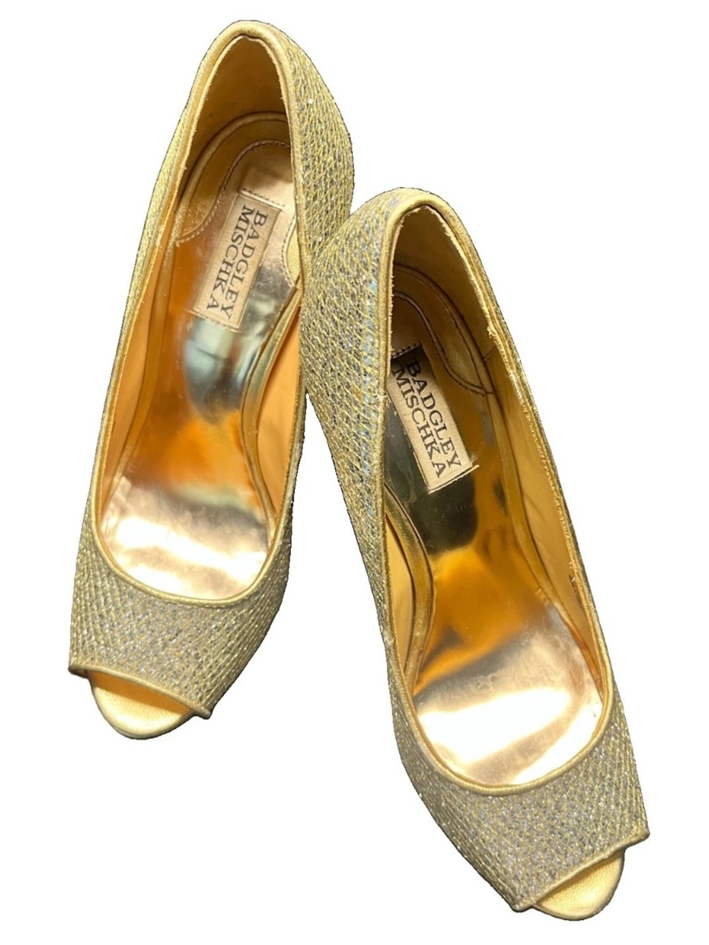BADGLEY MISCHKA HUMBIE II GLITTER PEEP-TOE PUMP, SZ 8